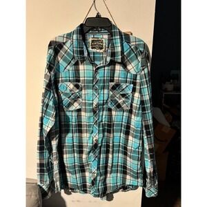BKE Vintage 1967 Mens XL Athletic Fit Turquoise Plaid Western Pearl Snap Shirt
